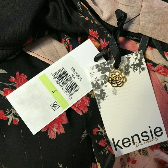 Kensie Black Garden Floral Flutter Ruffle Sleeveless Hi-Low Maxi Dress Sz 4 NEW - Picture 6 of 9